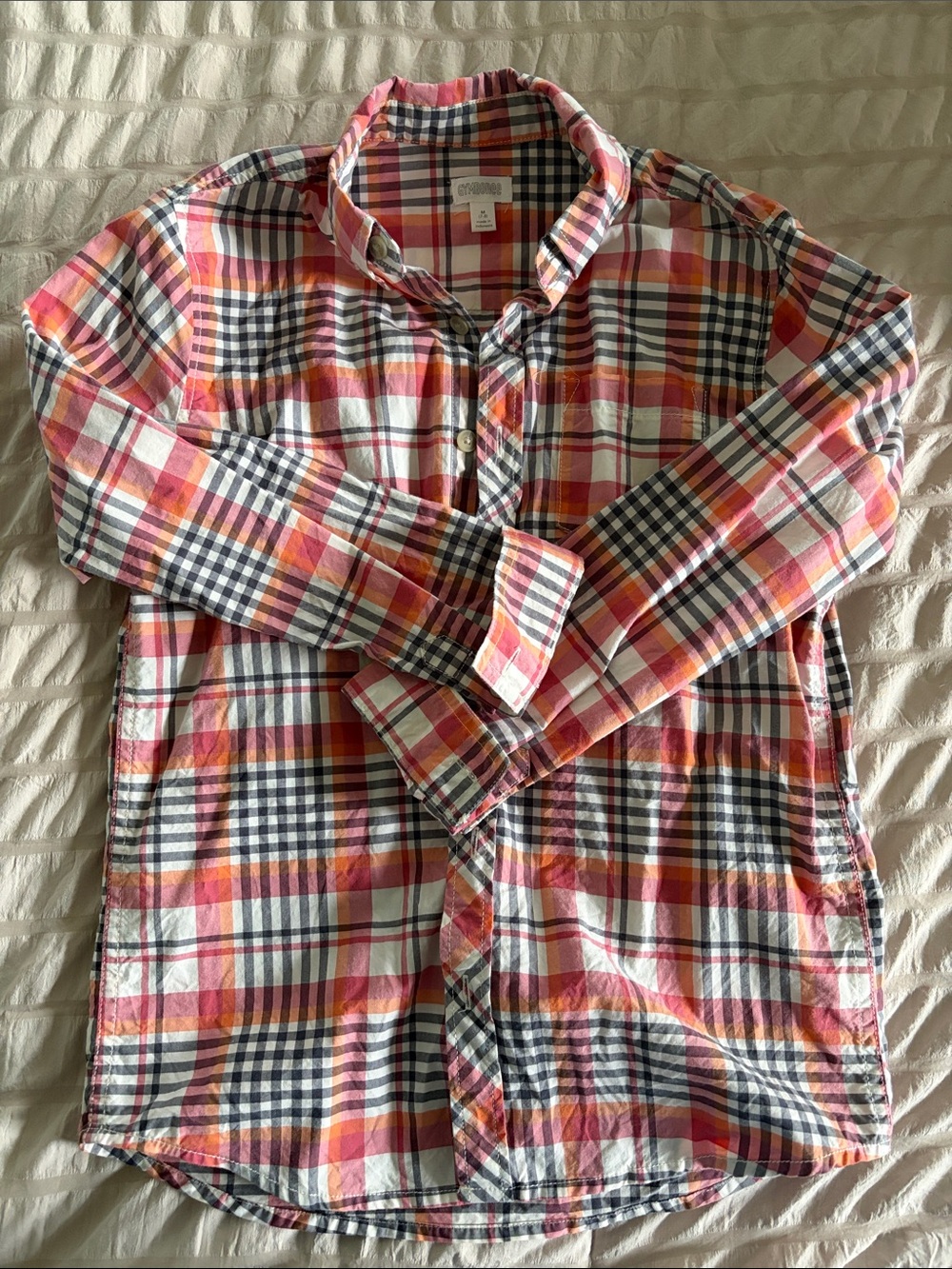 Plaid Button-Down Shirt in Pink, Orange & Black/Grey